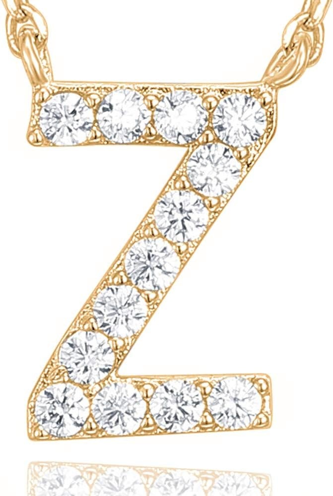 image:imagePAVOI 14K White Gold Plated Cubic Zirconia Initial Necklace Letter Dainty Necklaces for Women Z