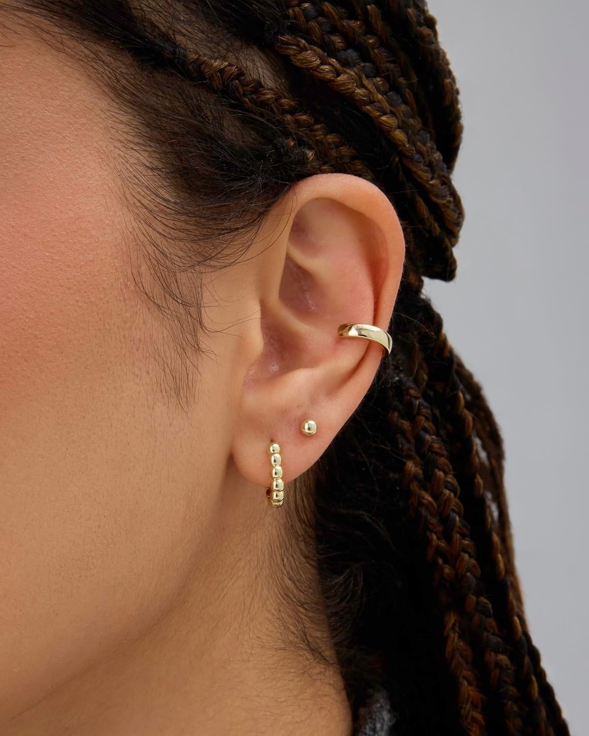 image:imagePAVOI 18K Gold Plated 925 Sterling Silver Posts Beaded Huggie Hoop Earrings for Women Lightweight Gold Hoop EarringsWhite Gold