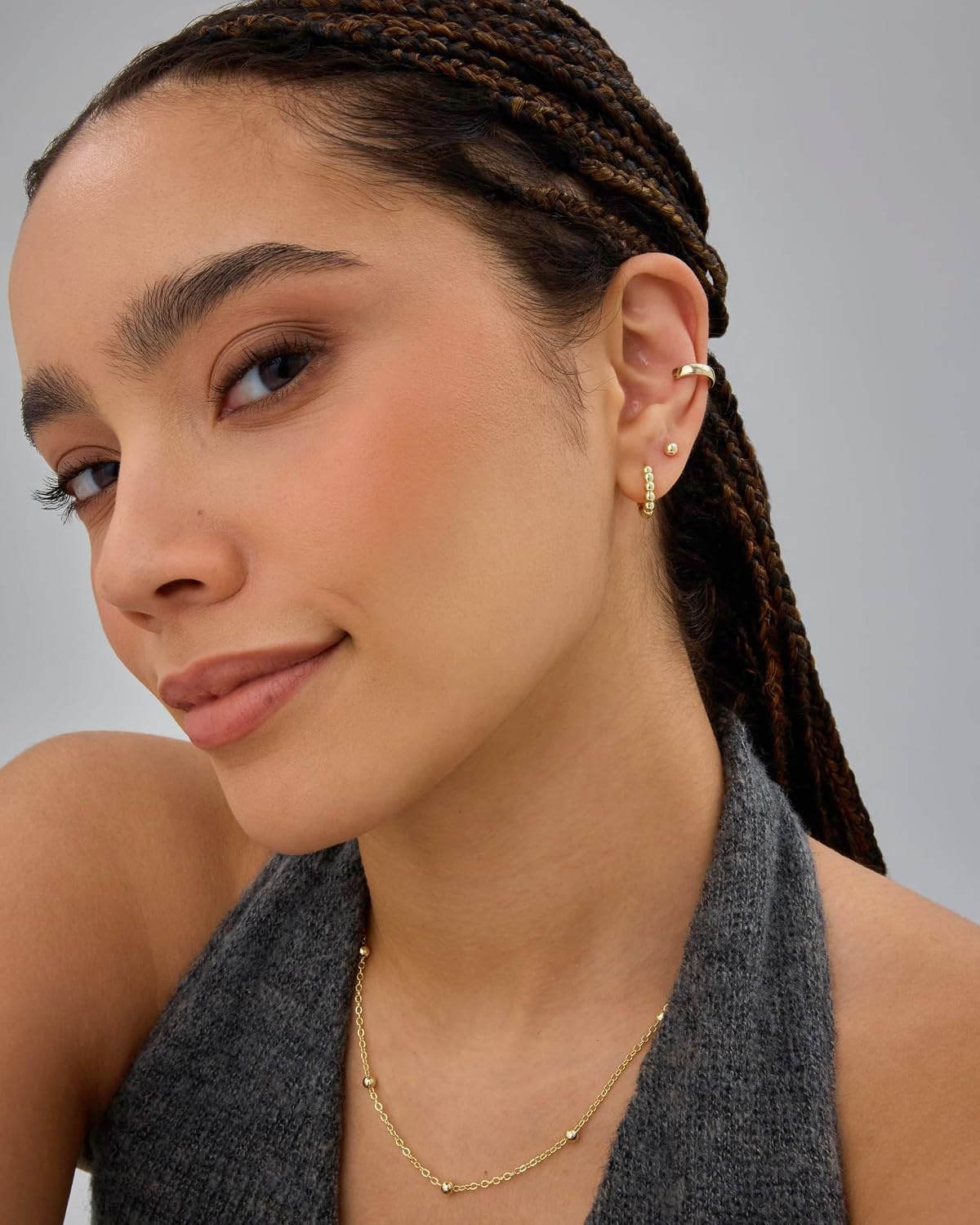image:imagePAVOI 18K Gold Plated 925 Sterling Silver Posts Beaded Huggie Hoop Earrings for Women Lightweight Gold Hoop EarringsWhite Gold