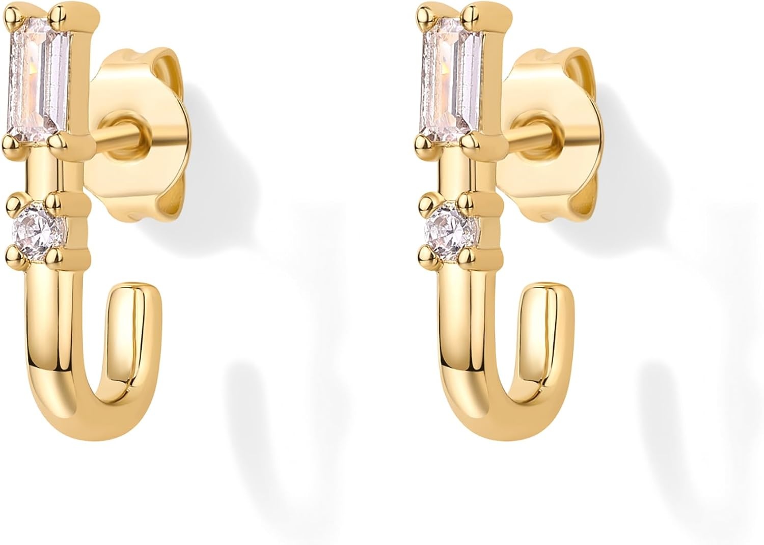 image:imagePAVOI 18K Gold Plated 925 Sterling Silver Posts Cubic Zirconia Half Huggie Earrings Small Hoop Earrings for Women Constellation Baguette CZ Dainty Stud Cuff EarringYellow Gold