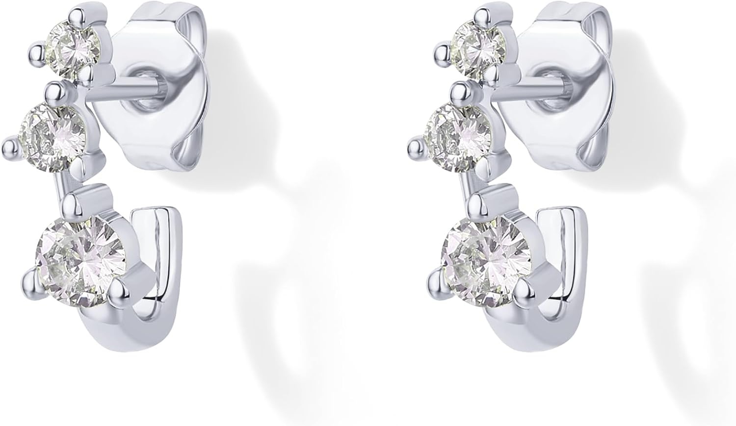 image:imagePAVOI 18K Gold Plated 925 Sterling Silver Posts Cubic Zirconia Half Huggie Earrings Small Hoop Earrings for Women Constellation Baguette CZ Dainty Stud Cuff EarringWhite Gold