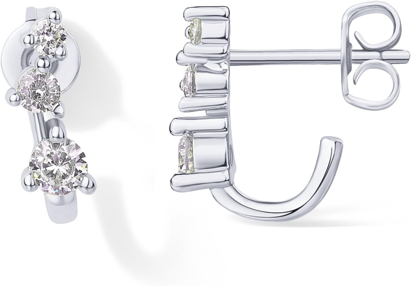 image:imagePAVOI 18K Gold Plated 925 Sterling Silver Posts Cubic Zirconia Half Huggie Earrings Small Hoop Earrings for Women Constellation Baguette CZ Dainty Stud Cuff EarringWhite Gold