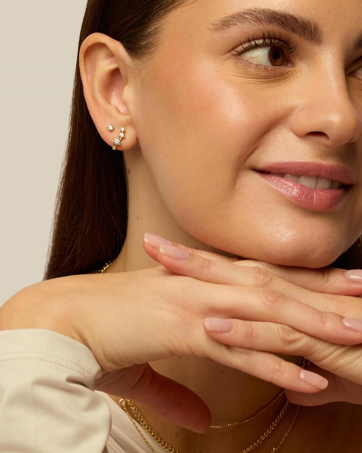 image:imagePAVOI 18K Gold Plated 925 Sterling Silver Posts Cubic Zirconia Half Huggie Earrings Small Hoop Earrings for Women Constellation Baguette CZ Dainty Stud Cuff EarringWhite Gold