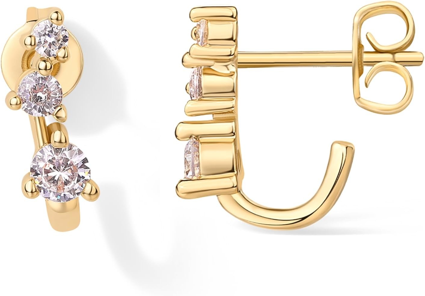 image:imagePAVOI 18K Gold Plated 925 Sterling Silver Posts Cubic Zirconia Half Huggie Earrings Small Hoop Earrings for Women Constellation Baguette CZ Dainty Stud Cuff EarringYellow Gold