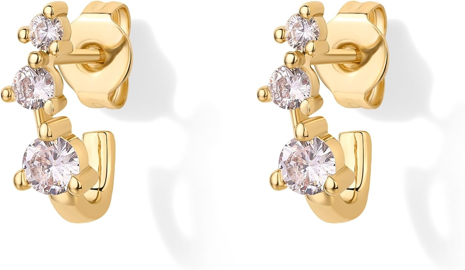 image:imagePAVOI 18K Gold Plated 925 Sterling Silver Posts Cubic Zirconia Half Huggie Earrings Small Hoop Earrings for Women Constellation Baguette CZ Dainty Stud Cuff EarringYellow Gold