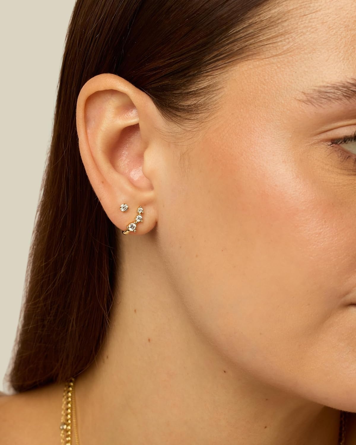 image:imagePAVOI 18K Gold Plated 925 Sterling Silver Posts Cubic Zirconia Half Huggie Earrings Small Hoop Earrings for Women Constellation Baguette CZ Dainty Stud Cuff EarringYellow Gold