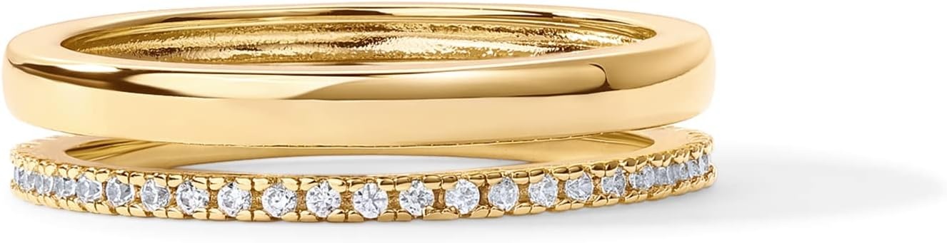 image:imagePAVOI 18K Gold Plated Cubic Zirconia Dual Stacking Rings for Women Gold Eternity Band for Women Thumb RingYellow Gold