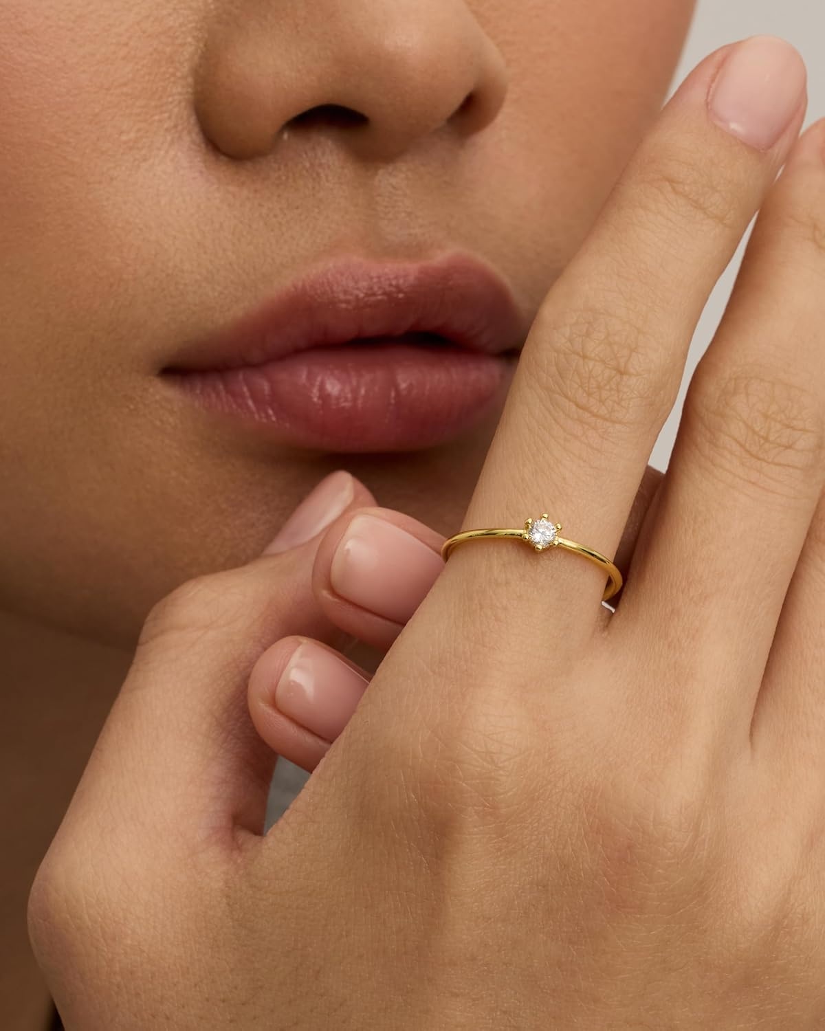 image:imagePAVOI 18K Gold Plated Marquise Round Mini Cubic Zirconia Stackable Rings for Women Dainty Stacking Thin Band for WomenWhite Gold