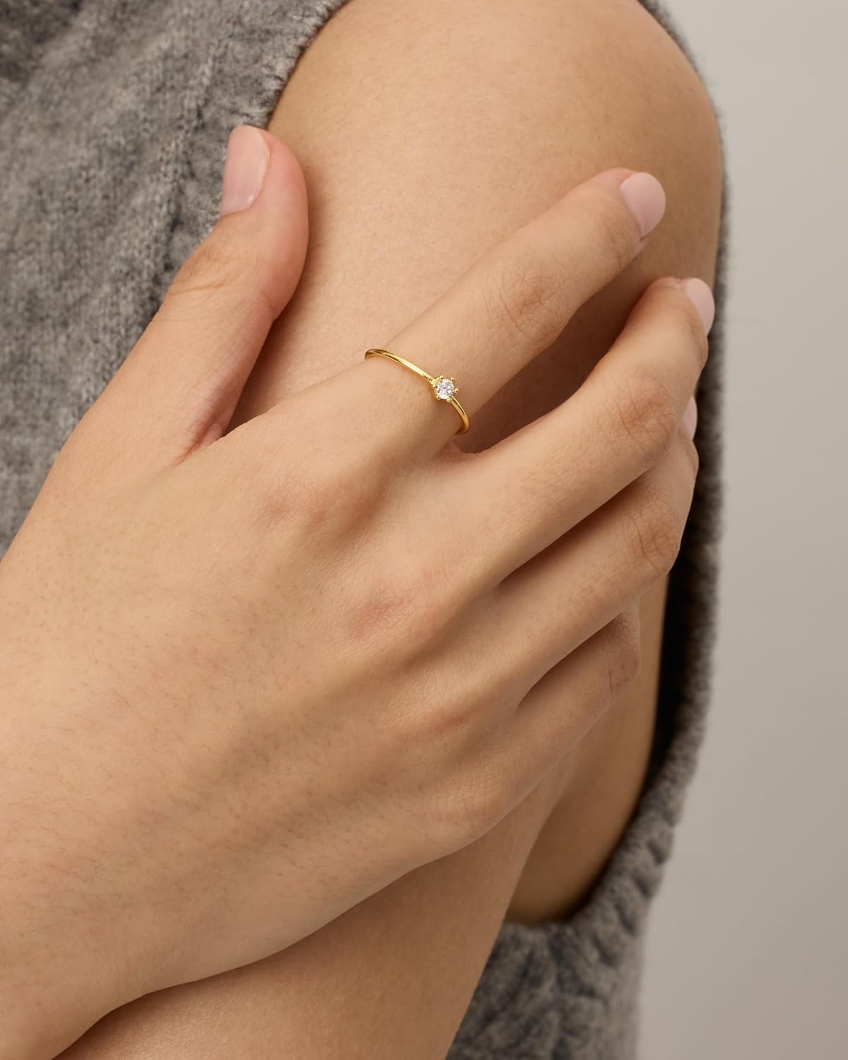 image:imagePAVOI 18K Gold Plated Marquise Round Mini Cubic Zirconia Stackable Rings for Women Dainty Stacking Thin Band for WomenWhite Gold