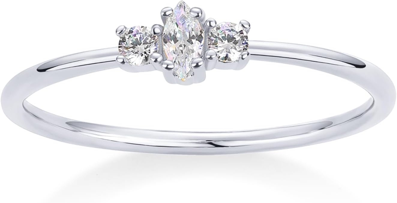 image:imagePAVOI 18K Gold Plated Marquise Round Mini Cubic Zirconia Stackable Rings for Women Dainty Stacking Thin Band for WomenWhite Gold
