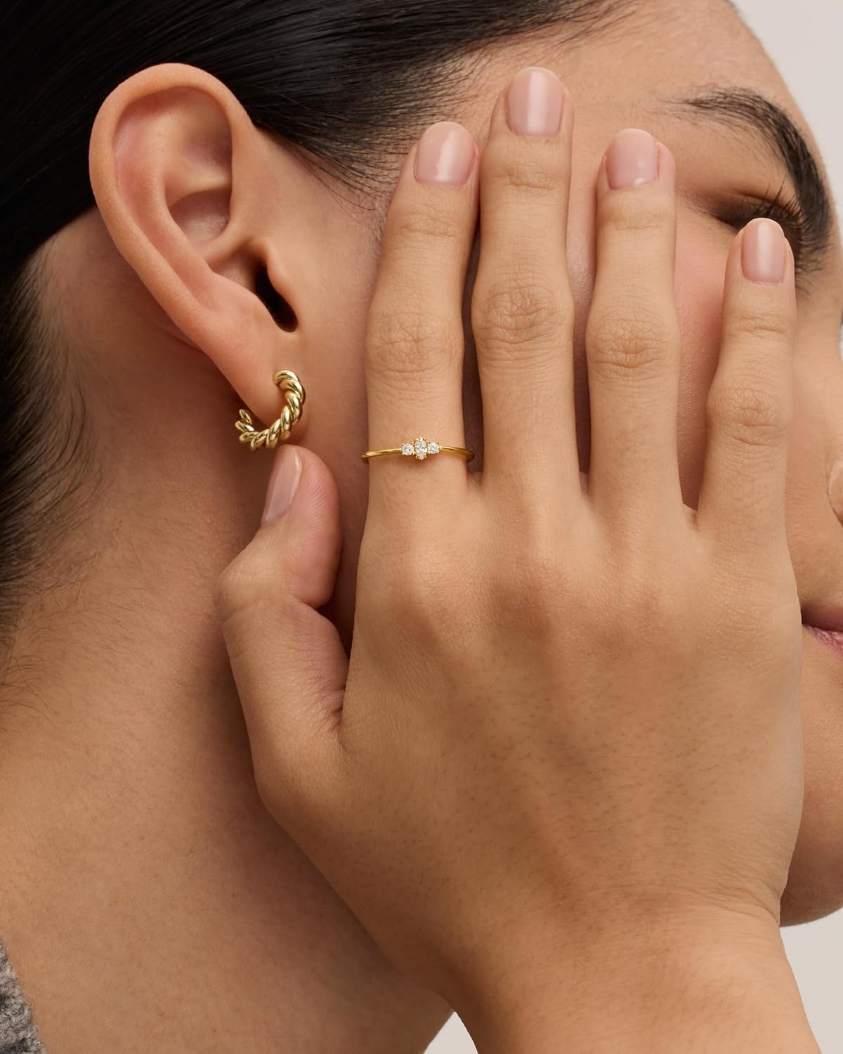 image:imagePAVOI 18K Gold Plated Marquise Round Mini Cubic Zirconia Stackable Rings for Women Dainty Stacking Thin Band for WomenWhite Gold