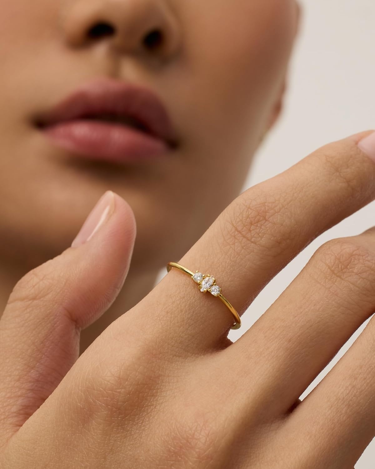 image:imagePAVOI 18K Gold Plated Marquise Round Mini Cubic Zirconia Stackable Rings for Women Dainty Stacking Thin Band for WomenWhite Gold