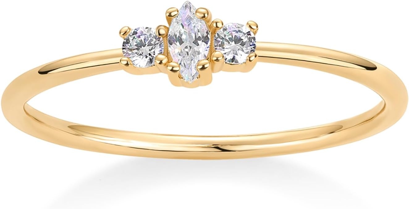 image:imagePAVOI 18K Gold Plated Marquise Round Mini Cubic Zirconia Stackable Rings for Women Dainty Stacking Thin Band for WomenYellow Gold
