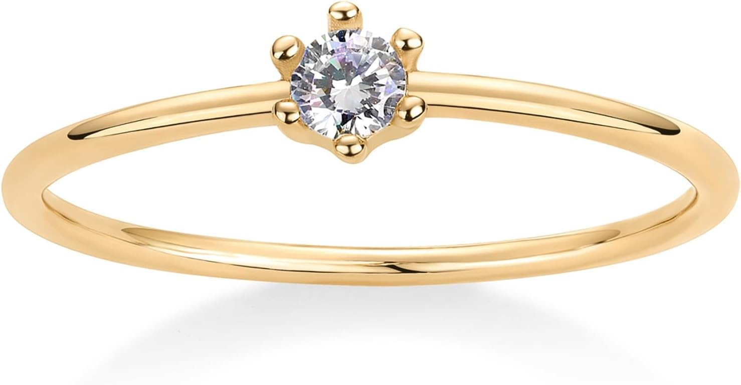 image:imagePAVOI 18K Gold Plated Marquise Round Mini Cubic Zirconia Stackable Rings for Women Dainty Stacking Thin Band for WomenYellow Gold