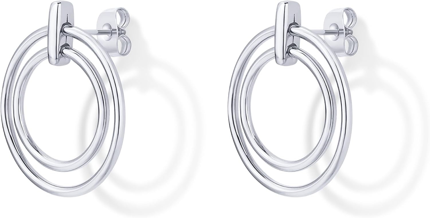 image:imagePAVOI 18K Gold Plated Statement Door Knockers Stud Earrings for Women Interlock Ring Dangle EarringsWhite Gold