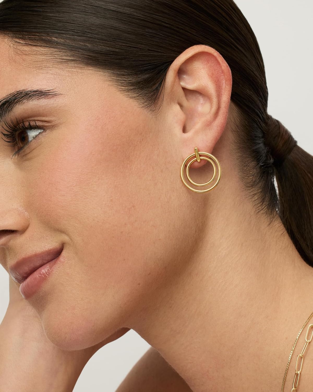 image:imagePAVOI 18K Gold Plated Statement Door Knockers Stud Earrings for Women Interlock Ring Dangle EarringsYellow Gold