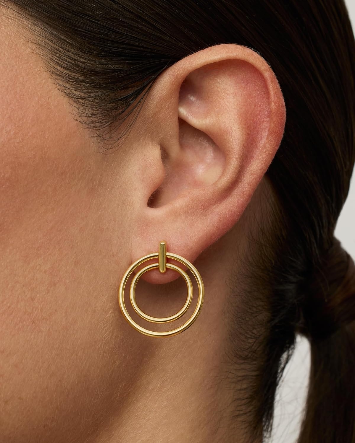 image:imagePAVOI 18K Gold Plated Statement Door Knockers Stud Earrings for Women Interlock Ring Dangle EarringsYellow Gold