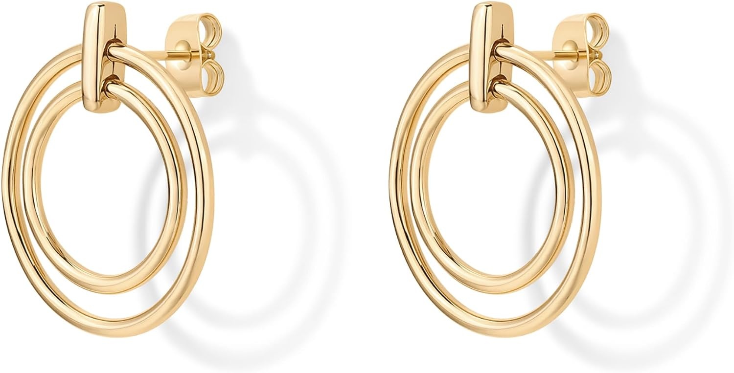 image:imagePAVOI 18K Gold Plated Statement Door Knockers Stud Earrings for Women Interlock Ring Dangle EarringsYellow Gold