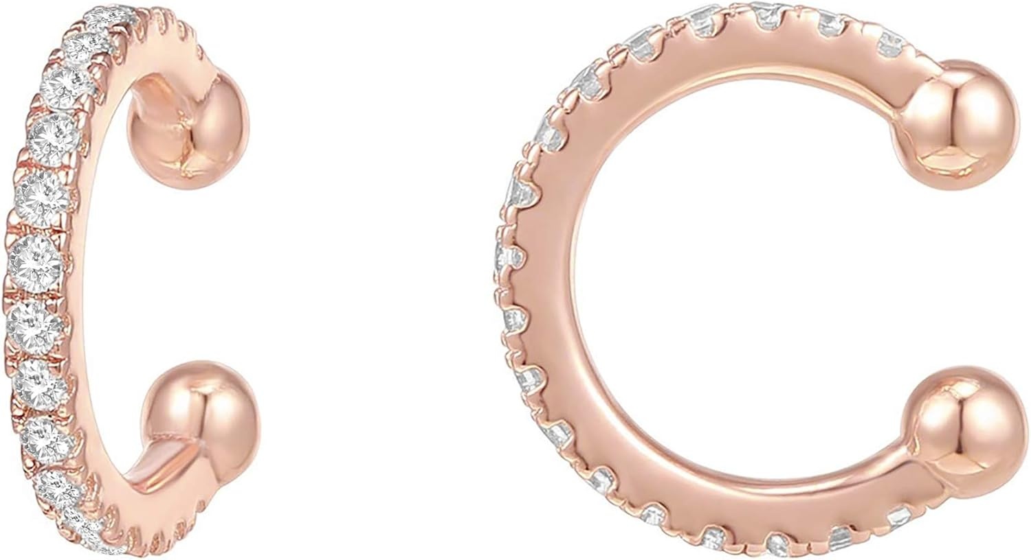 image:imagePAVOI 925 Sterling Silver 14K Gold Plated Cubic Zirconia Sparkling Round Huggie Ear Cuff Gold Earrings for Women Clip On CartilageRose Gold