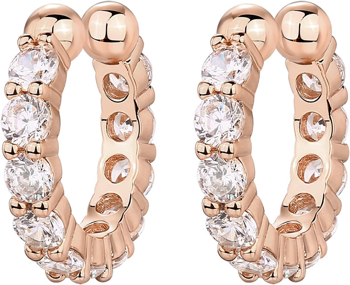 image:imagePAVOI 925 Sterling Silver 14K Gold Plated Cubic Zirconia Sparkling Round Huggie Ear Cuff Gold Earrings for Women Clip On CartilageRose Gold