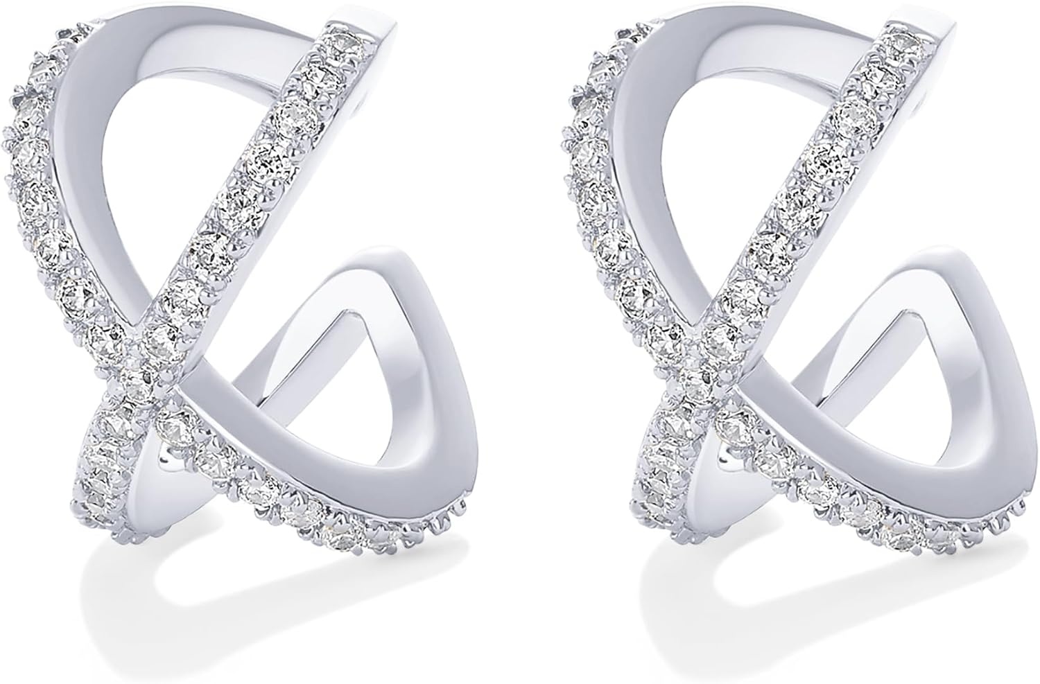 image:imagePAVOI 925 Sterling Silver 14K Gold Plated Cubic Zirconia Sparkling Round Huggie Ear Cuff Gold Earrings for Women Clip On CartilageWhite Gold