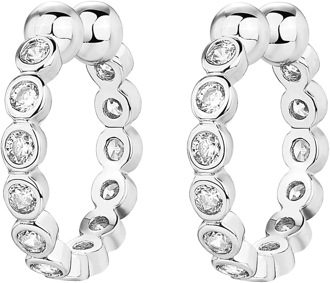 image:imagePAVOI 925 Sterling Silver 14K Gold Plated Cubic Zirconia Sparkling Round Huggie Ear Cuff Gold Earrings for Women Clip On CartilageWhite Gold