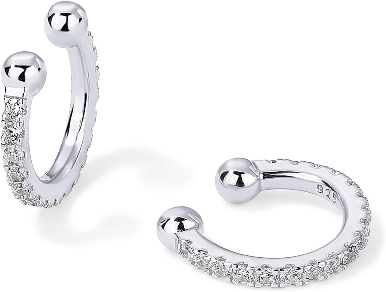 image:imagePAVOI 925 Sterling Silver 14K Gold Plated Cubic Zirconia Sparkling Round Huggie Ear Cuff Gold Earrings for Women Clip On CartilageWhite Gold