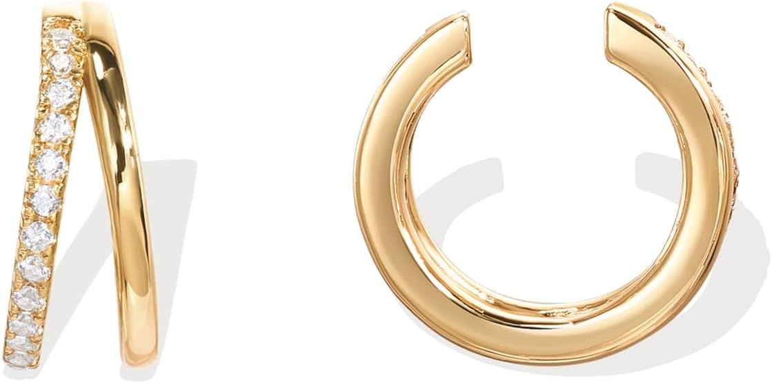 image:imagePAVOI 925 Sterling Silver 14K Gold Plated Cubic Zirconia Sparkling Round Huggie Ear Cuff Gold Earrings for Women Clip On CartilageYellow Gold