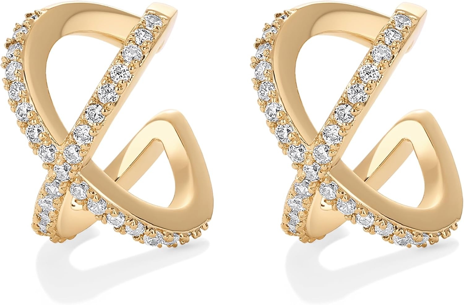 image:imagePAVOI 925 Sterling Silver 14K Gold Plated Cubic Zirconia Sparkling Round Huggie Ear Cuff Gold Earrings for Women Clip On CartilageYellow Gold
