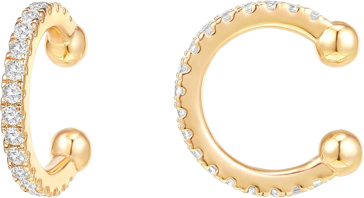 image:imagePAVOI 925 Sterling Silver 14K Gold Plated Cubic Zirconia Sparkling Round Huggie Ear Cuff Gold Earrings for Women Clip On CartilageYellow Gold