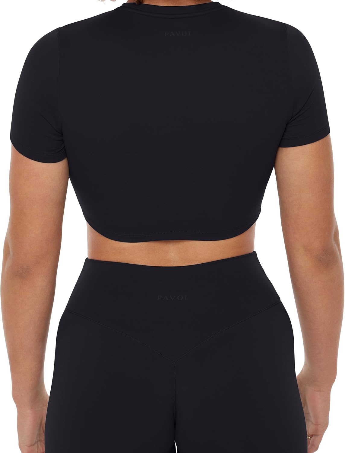 image:imagePAVOI ACTIVE Athleisure Crop Tee Low Support Crew Neck Short Cap Sleeves Lounge Workout Womens Cropped Top LuxeCloudBlack