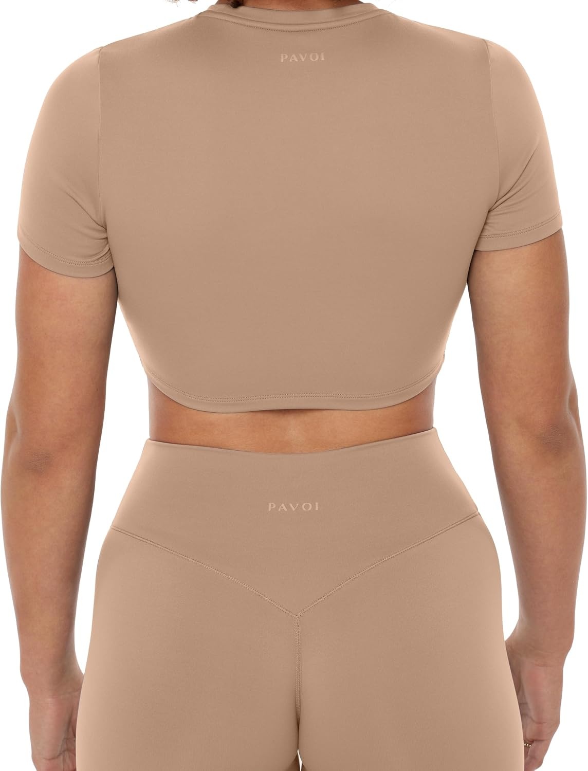 image:imagePAVOI ACTIVE Athleisure Crop Tee Low Support Crew Neck Short Cap Sleeves Lounge Workout Womens Cropped Top LuxeCloudSand