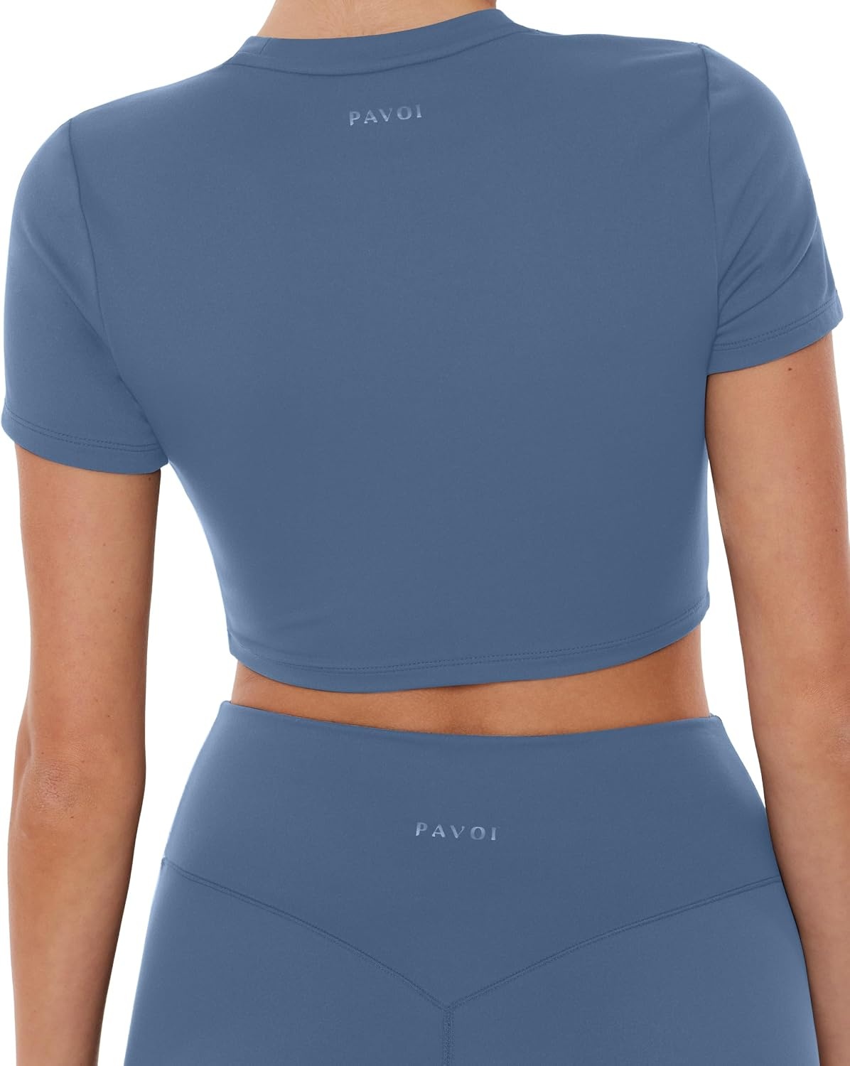 image:imagePAVOI ACTIVE Athleisure Crop Tee Low Support Crew Neck Short Cap Sleeves Lounge Workout Womens Cropped Top LuxeCloudSky