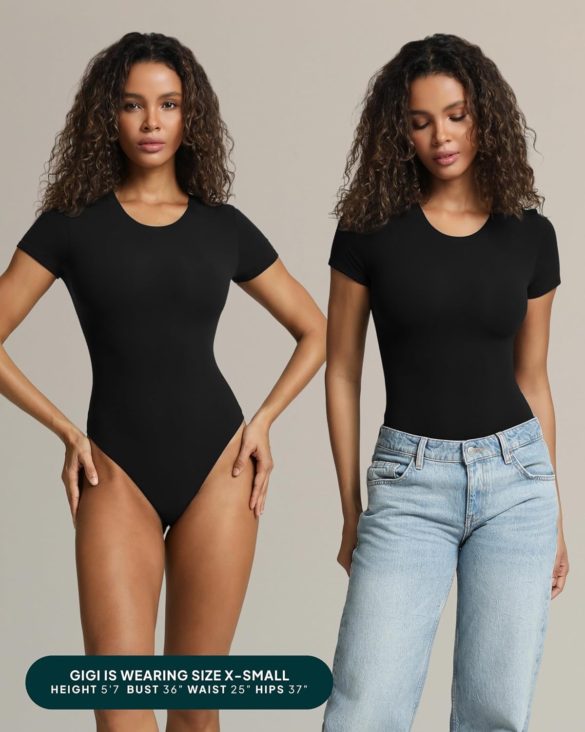 image:imagePAVOI ACTIVE Buttery Soft Short Sleeve Bodysuit for Women Double Lined Thong Bodysuit Crew Neck TShirt Everyday EssentialsBlack