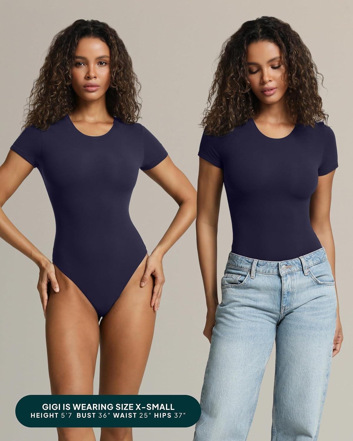 image:imagePAVOI ACTIVE Buttery Soft Short Sleeve Bodysuit for Women Double Lined Thong Bodysuit Crew Neck TShirt Everyday EssentialsTwilight