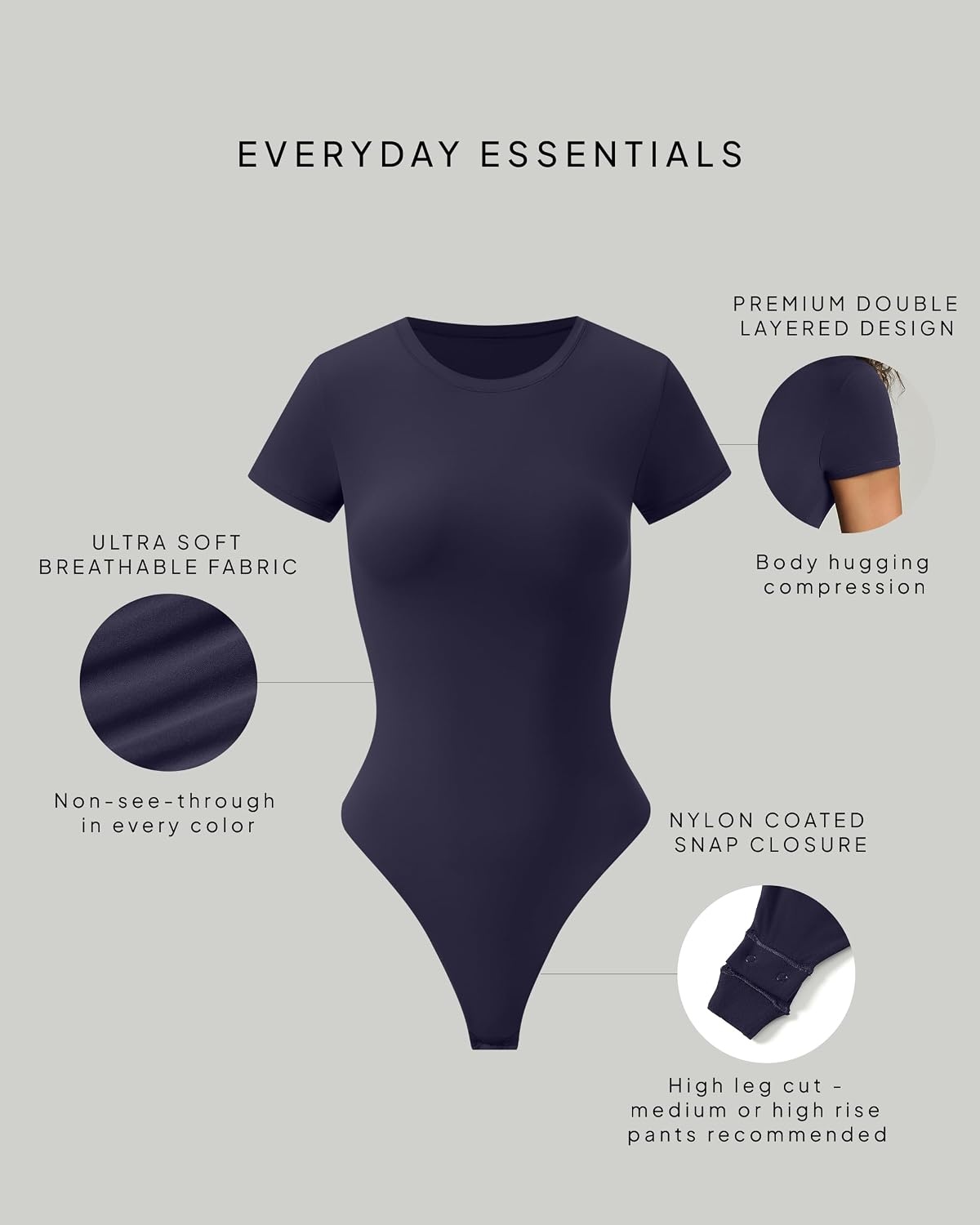 image:imagePAVOI ACTIVE Buttery Soft Short Sleeve Bodysuit for Women Double Lined Thong Bodysuit Crew Neck TShirt Everyday EssentialsTwilight