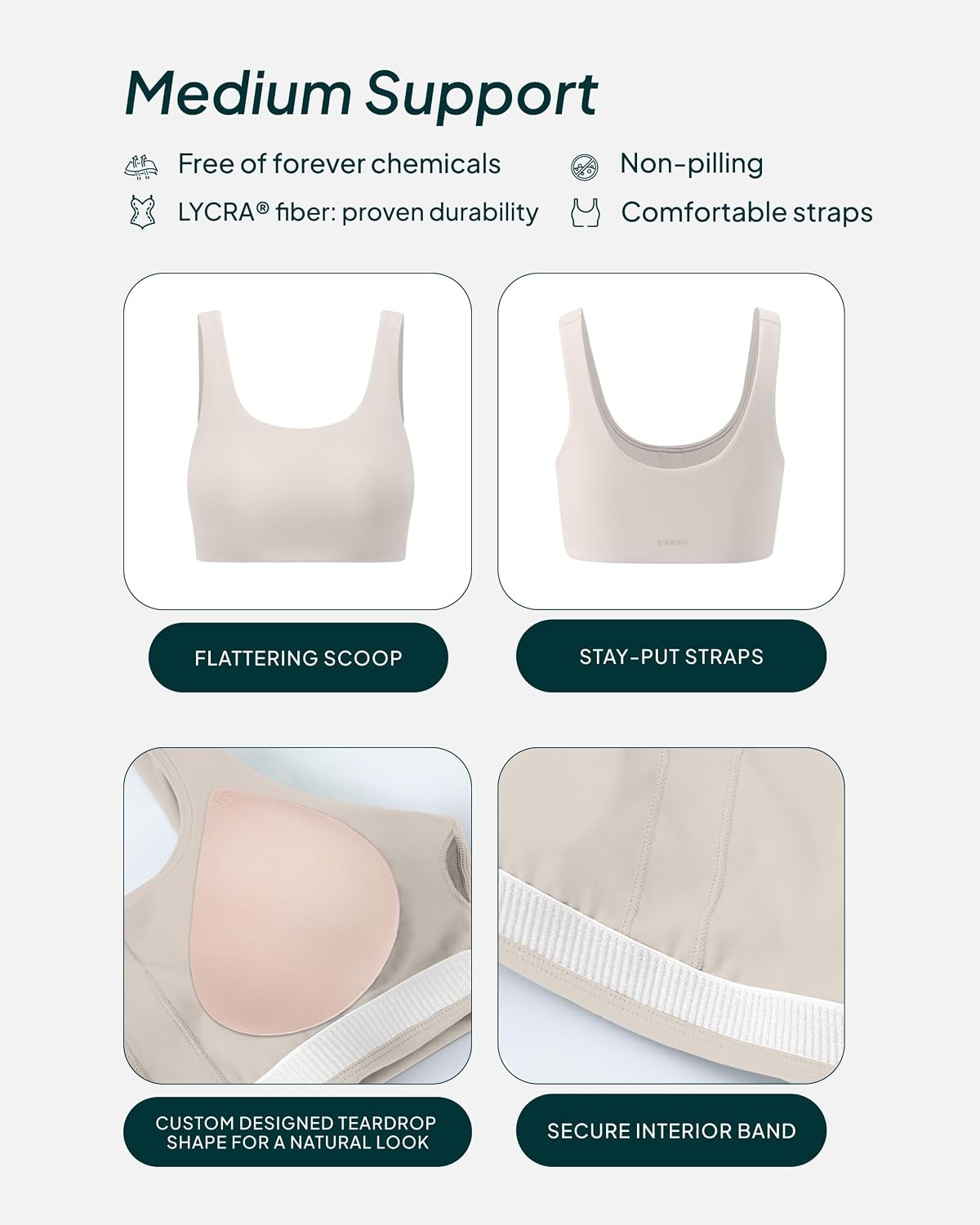 image:imagePAVOI ACTIVE Buttery Soft Sports Bras for Women High Support Low Scoop Neck U Back Padded Yoga Gym Workout Bra FlexFlowMoon