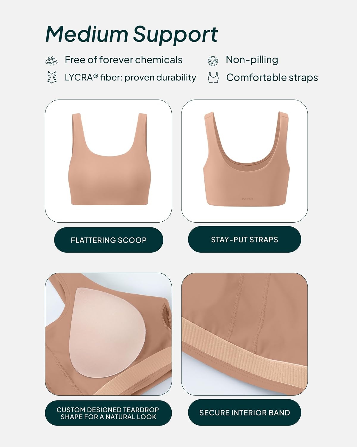 image:imagePAVOI ACTIVE Buttery Soft Sports Bras for Women High Support Low Scoop Neck U Back Padded Yoga Gym Workout Bra FlexFlowSienna