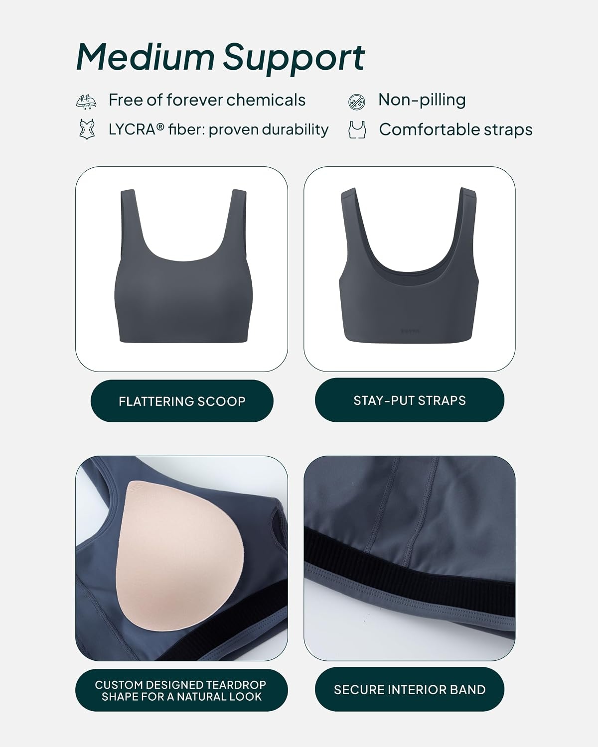 image:imagePAVOI ACTIVE Buttery Soft Sports Bras for Women High Support Low Scoop Neck U Back Padded Yoga Gym Workout Bra FlexFlowThunder