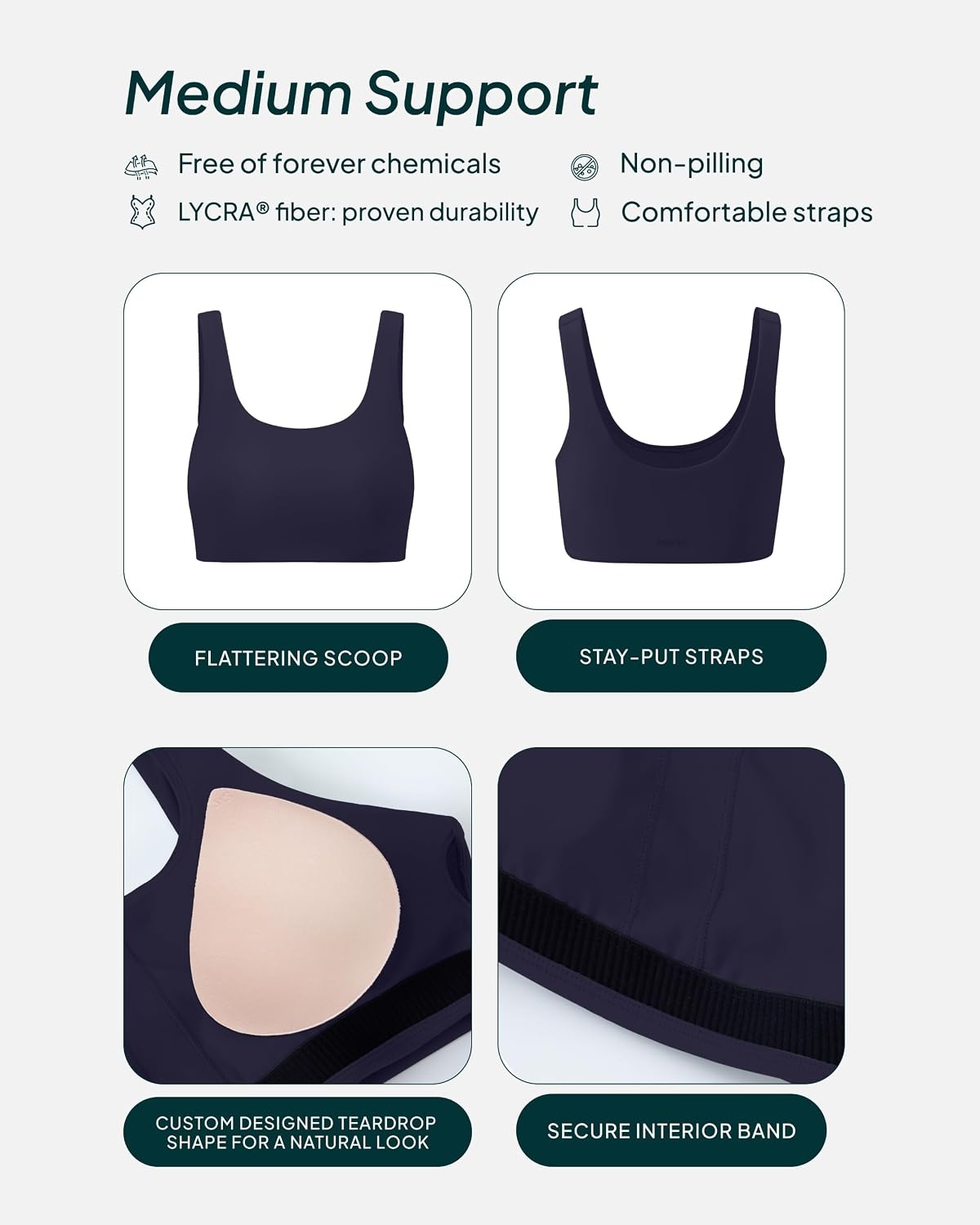 image:imagePAVOI ACTIVE Buttery Soft Sports Bras for Women High Support Low Scoop Neck U Back Padded Yoga Gym Workout Bra FlexFlowTwilight