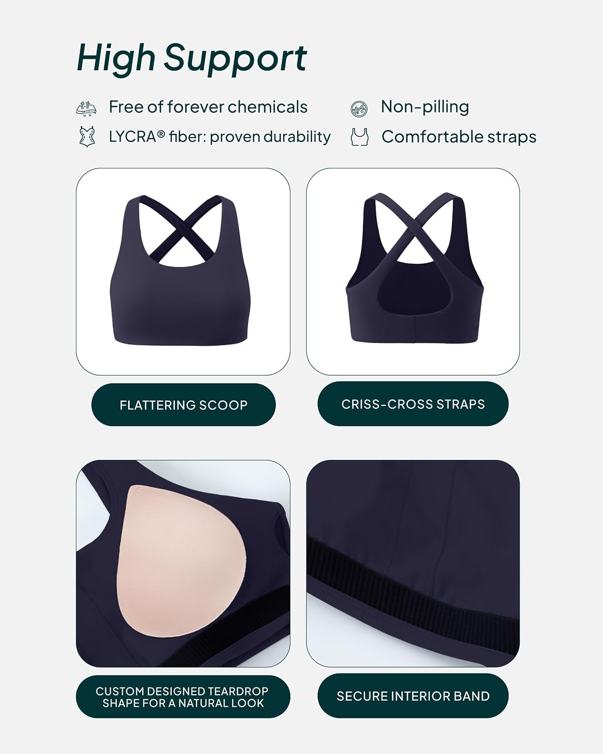 image:imagePAVOI ACTIVE Criss Cross Back High Impact Sports Bras for Women High Support Scoop Neck Padded Workout Bra FlexFlowTwilight