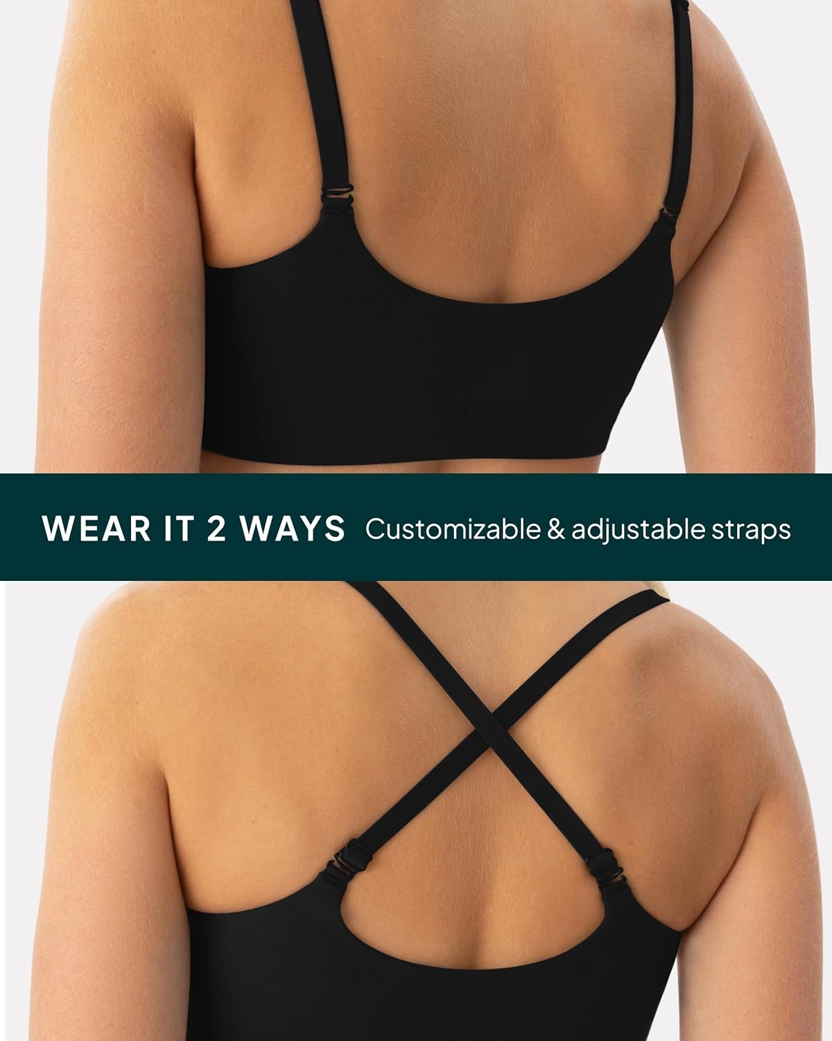 image:imagePAVOI ACTIVE CrossOver Sports Bra for Women Low Support Adjustable Cami Straps Cross Front Workout Yoga Bras FlexFlowBlack