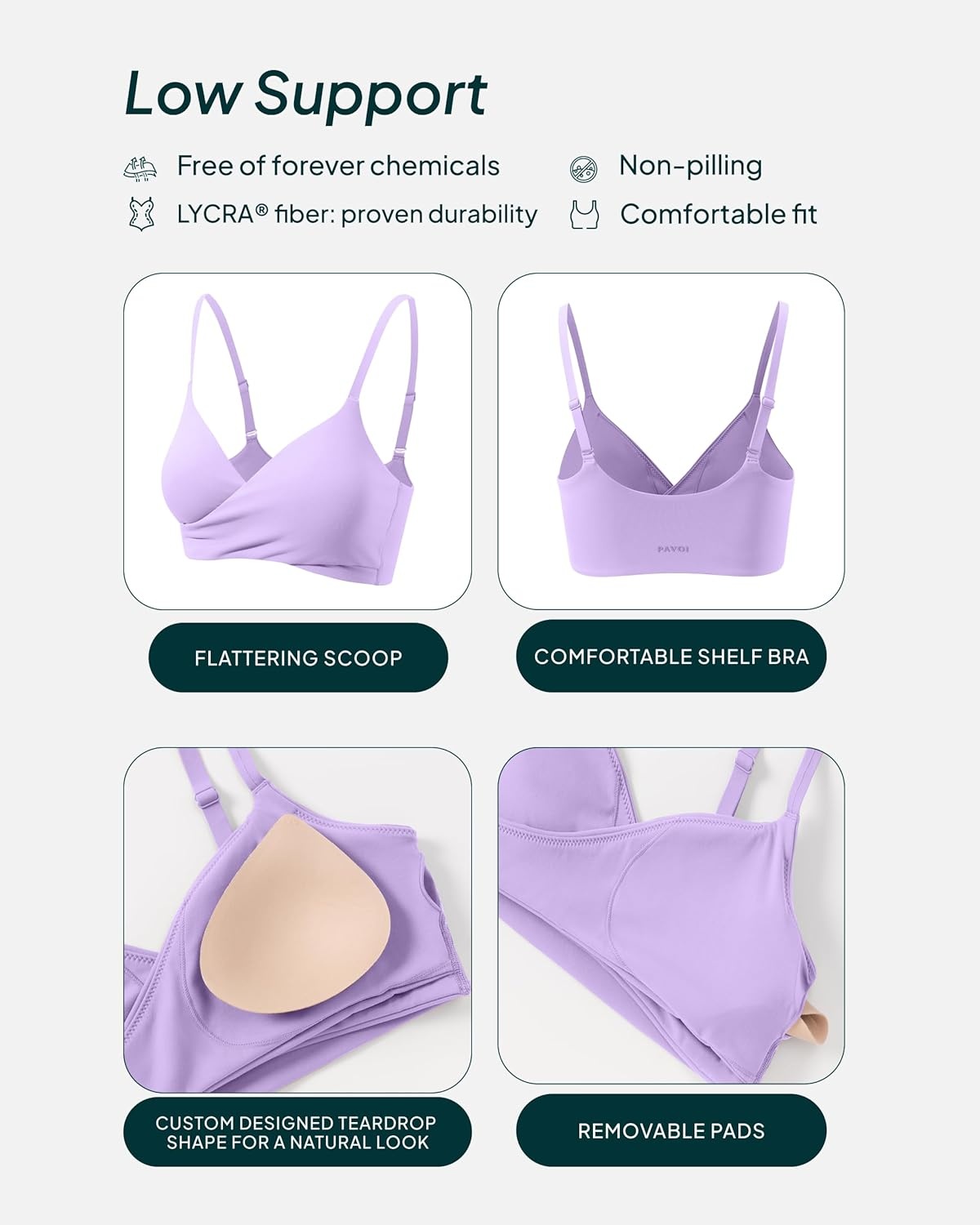 image:imagePAVOI ACTIVE CrossOver Sports Bra for Women Low Support Adjustable Cami Straps Cross Front Workout Yoga Bras FlexFlowLilac