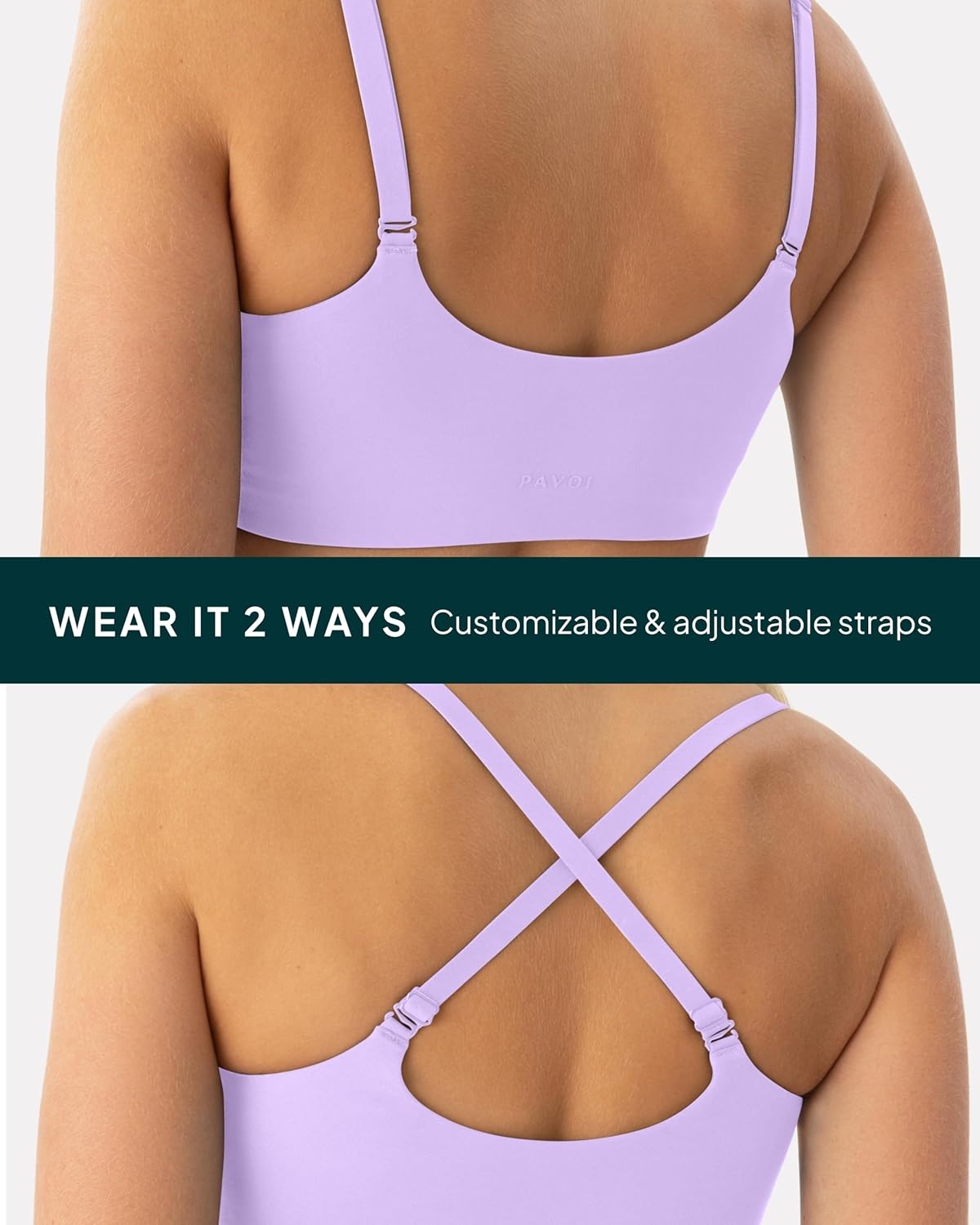 image:imagePAVOI ACTIVE CrossOver Sports Bra for Women Low Support Adjustable Cami Straps Cross Front Workout Yoga Bras FlexFlowLilac