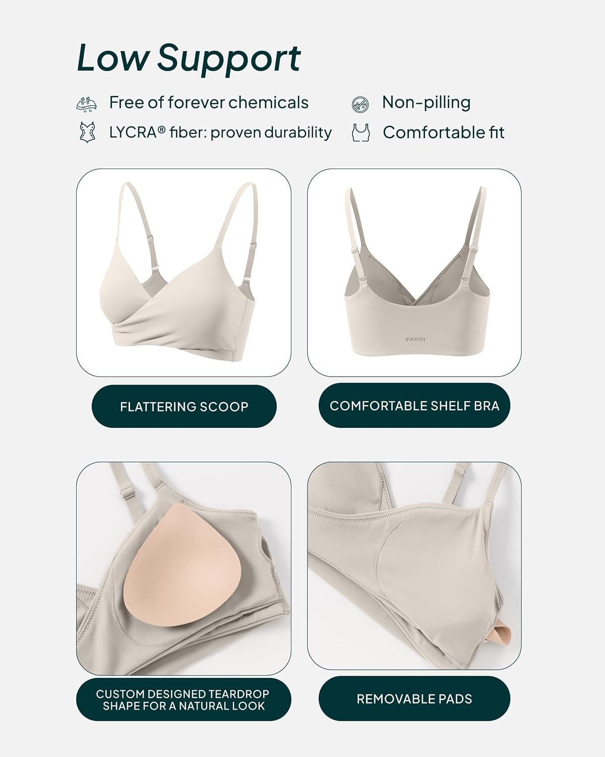 image:imagePAVOI ACTIVE CrossOver Sports Bra for Women Low Support Adjustable Cami Straps Cross Front Workout Yoga Bras FlexFlowMoon