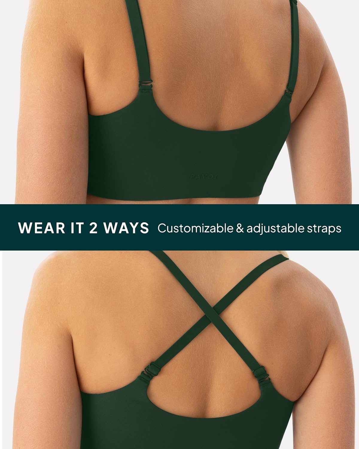 image:imagePAVOI ACTIVE CrossOver Sports Bra for Women Low Support Adjustable Cami Straps Cross Front Workout Yoga Bras FlexFlowPine Green