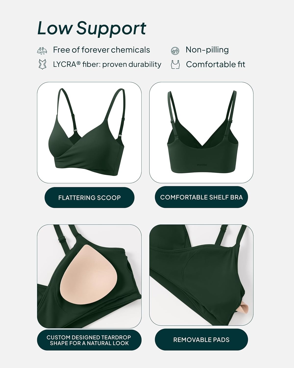 image:imagePAVOI ACTIVE CrossOver Sports Bra for Women Low Support Adjustable Cami Straps Cross Front Workout Yoga Bras FlexFlowPine Green
