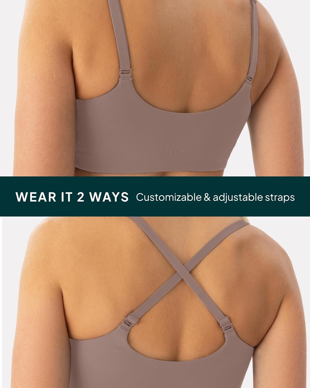 image:imagePAVOI ACTIVE CrossOver Sports Bra for Women Low Support Adjustable Cami Straps Cross Front Workout Yoga Bras FlexFlowTeak