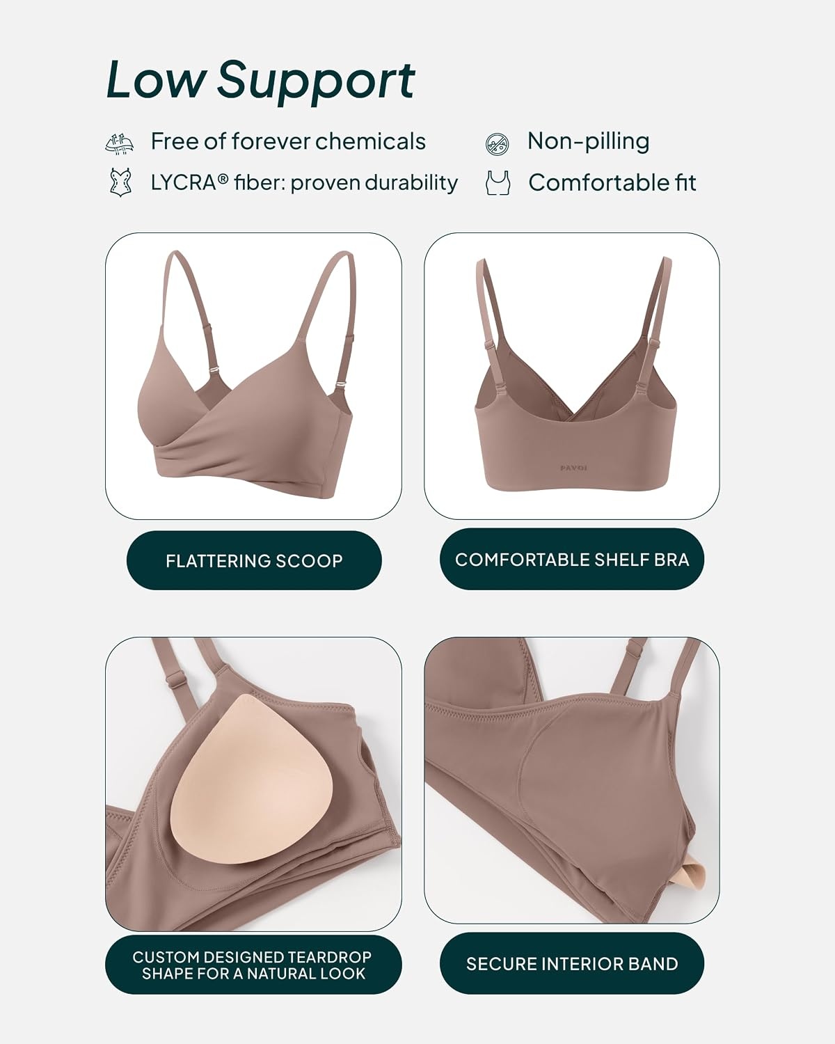 image:imagePAVOI ACTIVE CrossOver Sports Bra for Women Low Support Adjustable Cami Straps Cross Front Workout Yoga Bras FlexFlowTeak