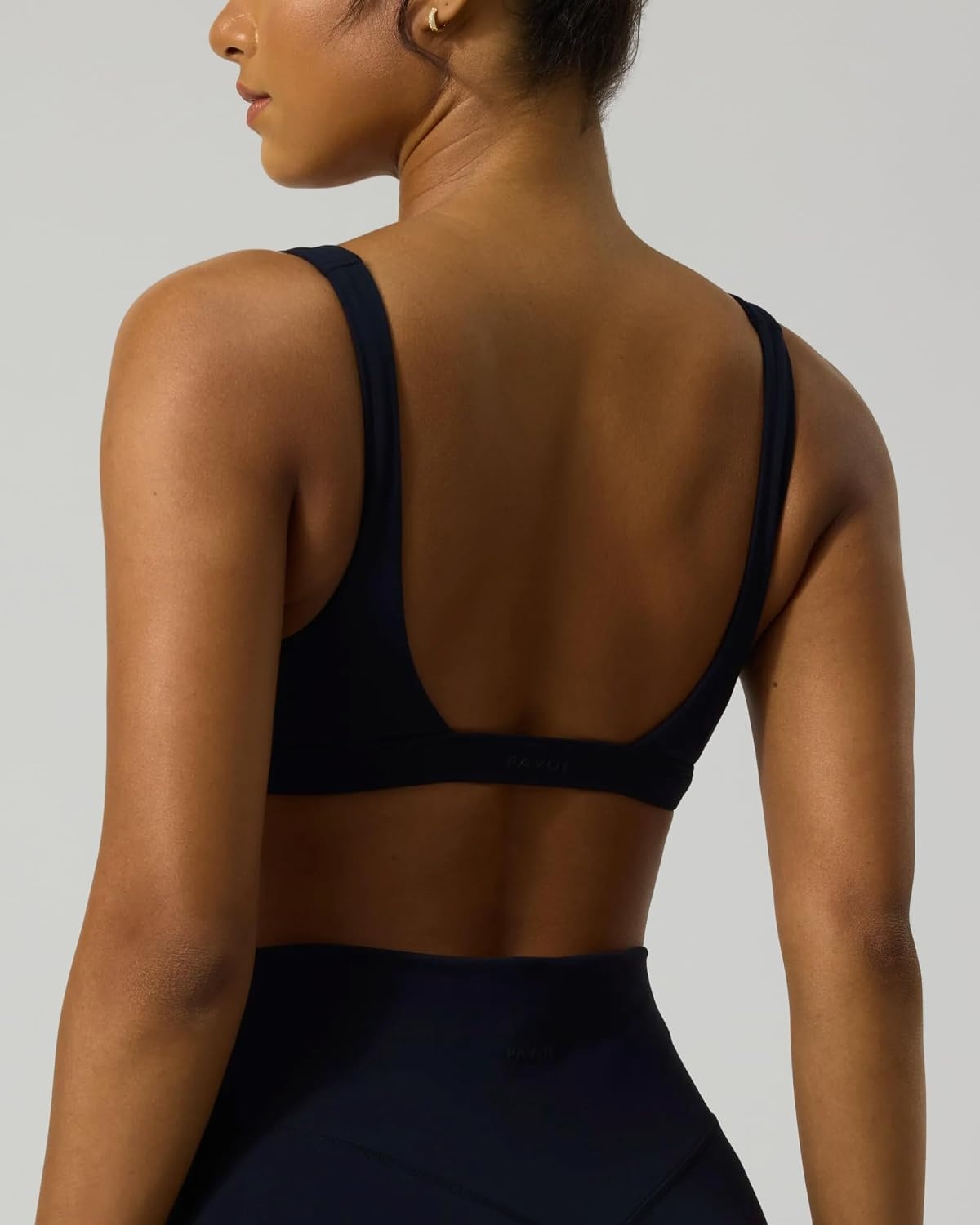 image:imagePAVOI ACTIVE Deep V Neck Sports Bra for Women Low Coverage Open Back V Plunge Low Cut Workout Bra Removable Pads FlexFlowBlack